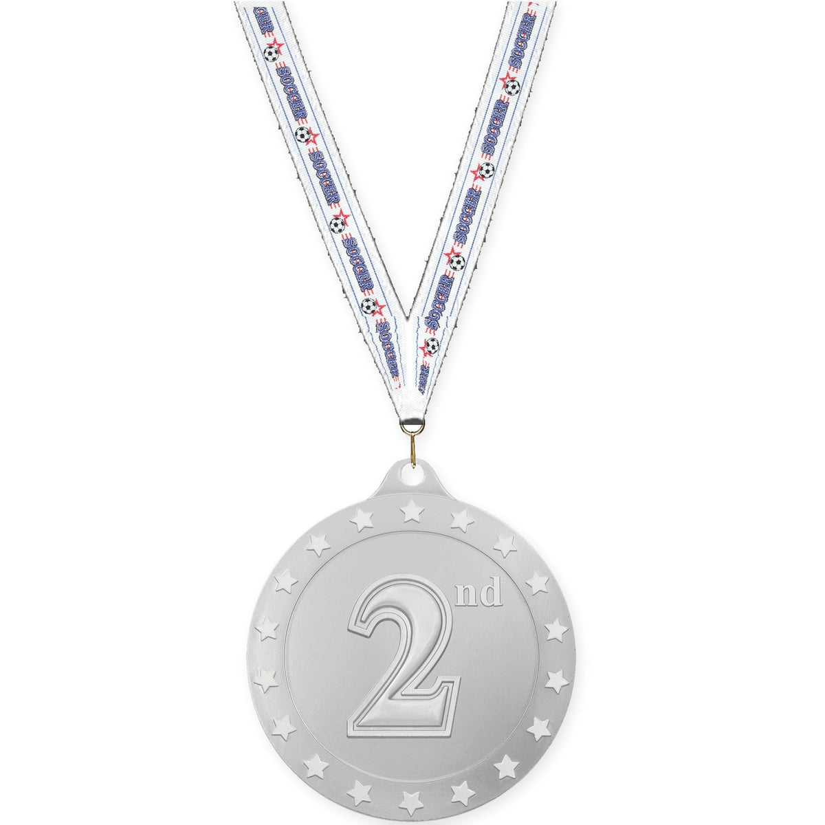 2 3/4 inch Place Radiance medal in silver - 2nd place with Soccer neck ribbon