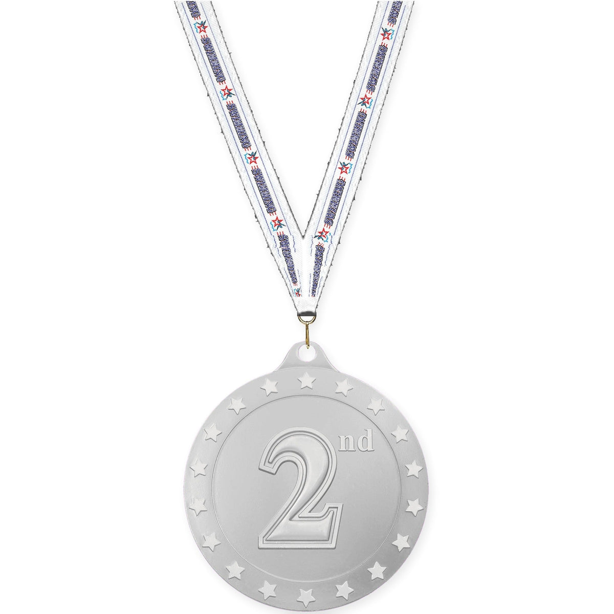 2 3/4 inch Place Radiance medal in silver - 2nd place with Swimming neck ribbon