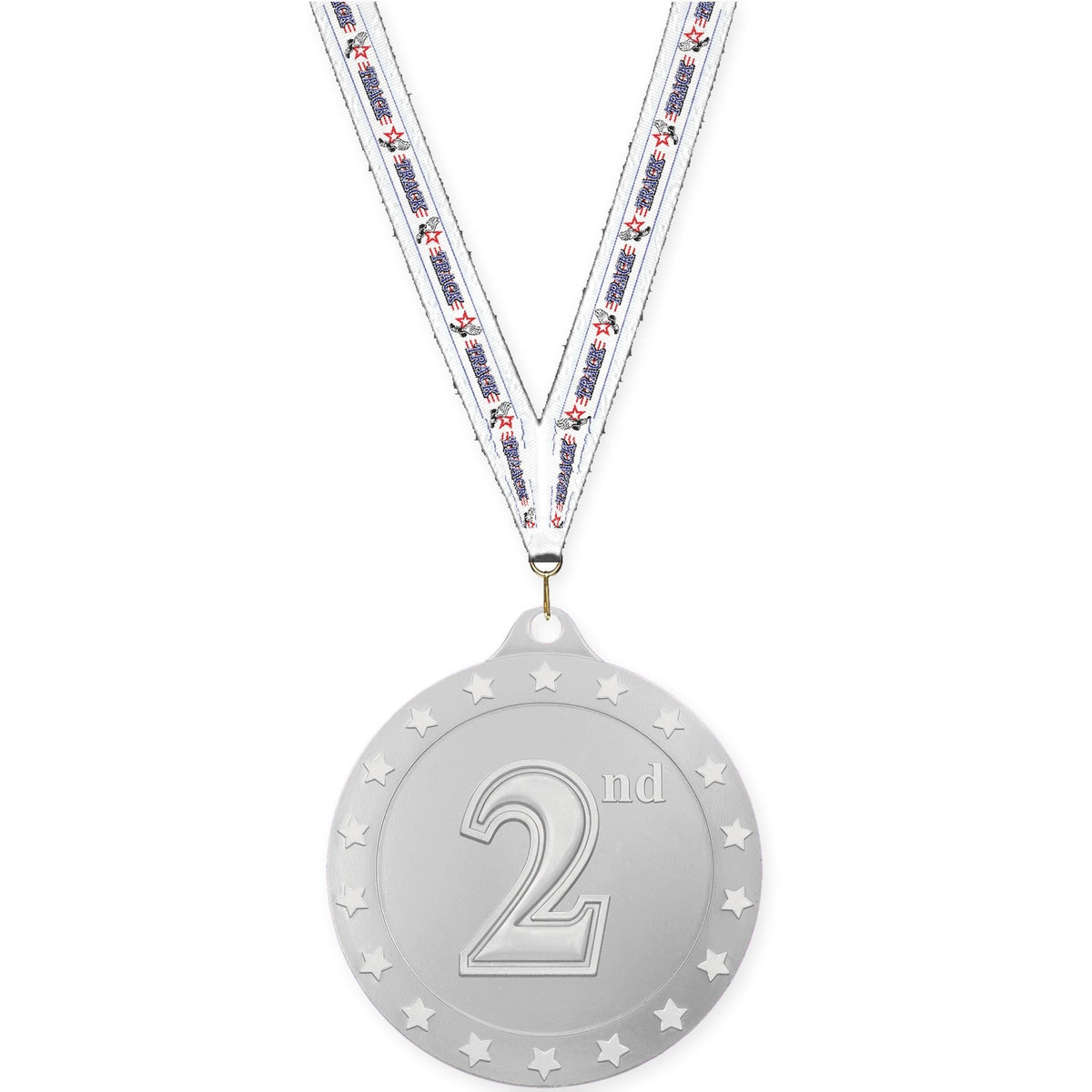 2 3/4 inch Place Radiance medal in silver - 2nd place with Track neck ribbon