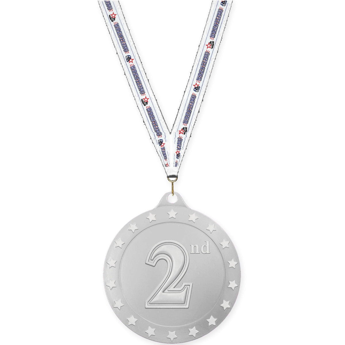 2 3/4 inch Place Radiance medal in silver - 2nd place with Wrestling neck ribbon