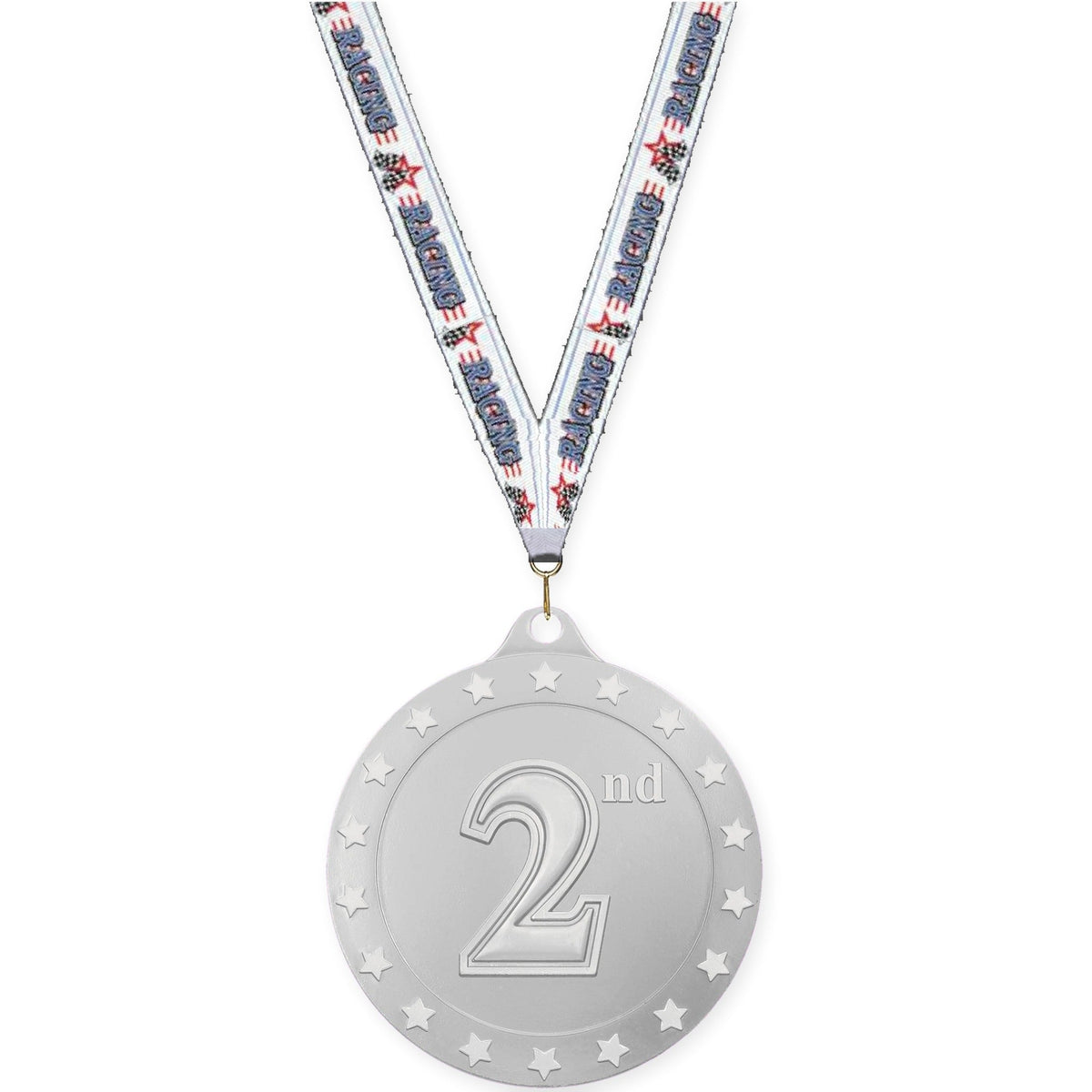 2 3/4 inch Place Radiance medal in silver - 2nd place with Auto Racing neck ribbon