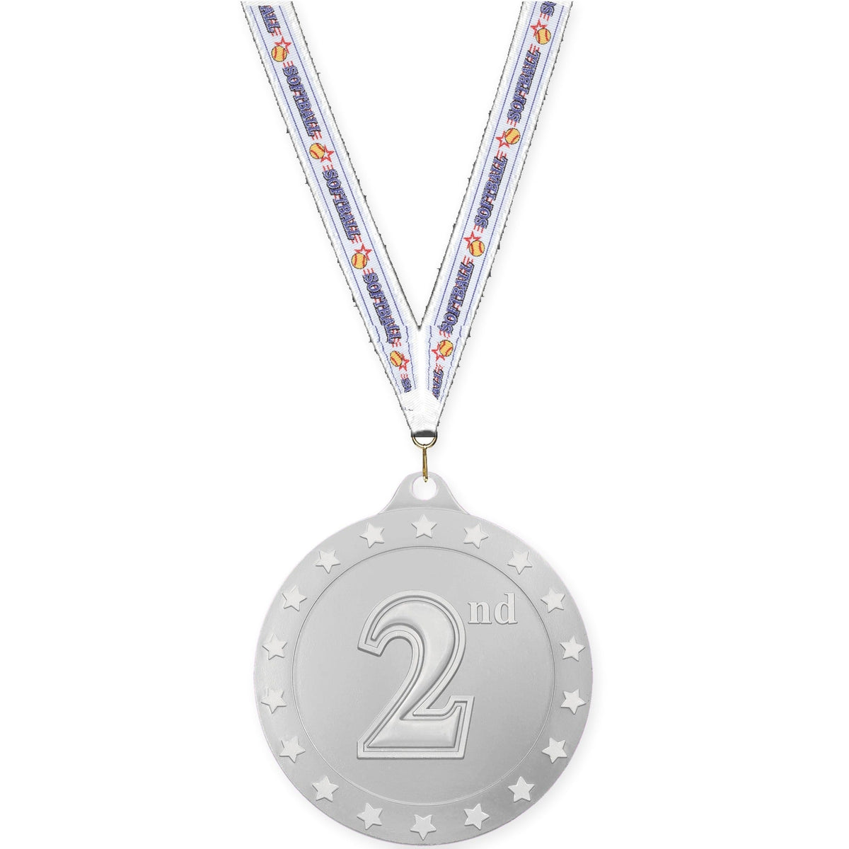 2 3/4 inch Place Radiance medal in silver - 2nd place with Softball neck ribbon