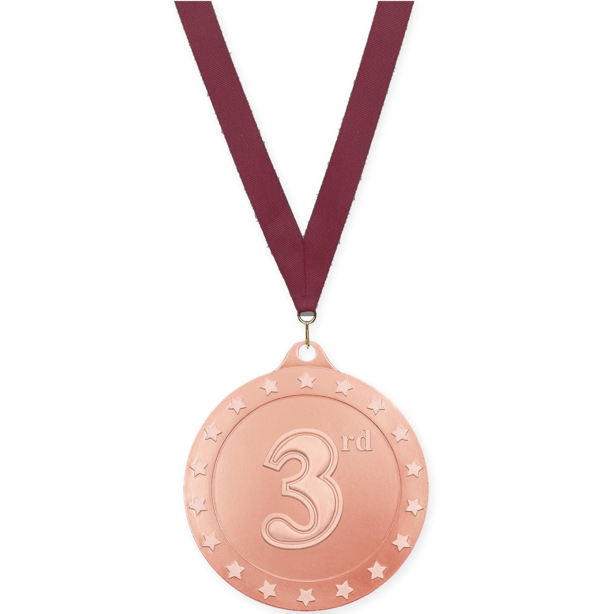 2 3/4 inch Place Radiance medal in bronze - 3rd place with Maroon neck ribbon