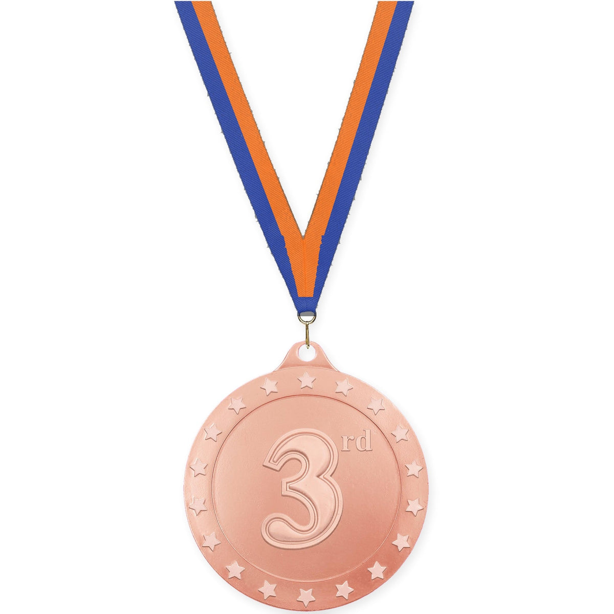 2 3/4 inch Place Radiance medal in bronze - 3rd place with Blue Orange neck ribbon