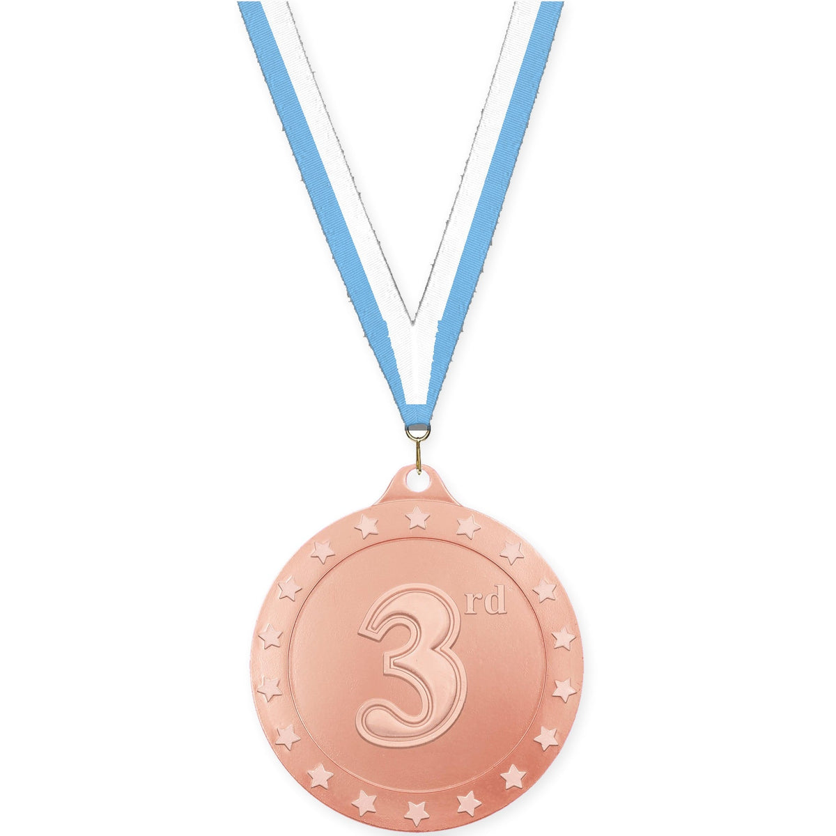 2 3/4 inch Place Radiance medal in bronze - 3rd place with Light Blue White neck ribbon