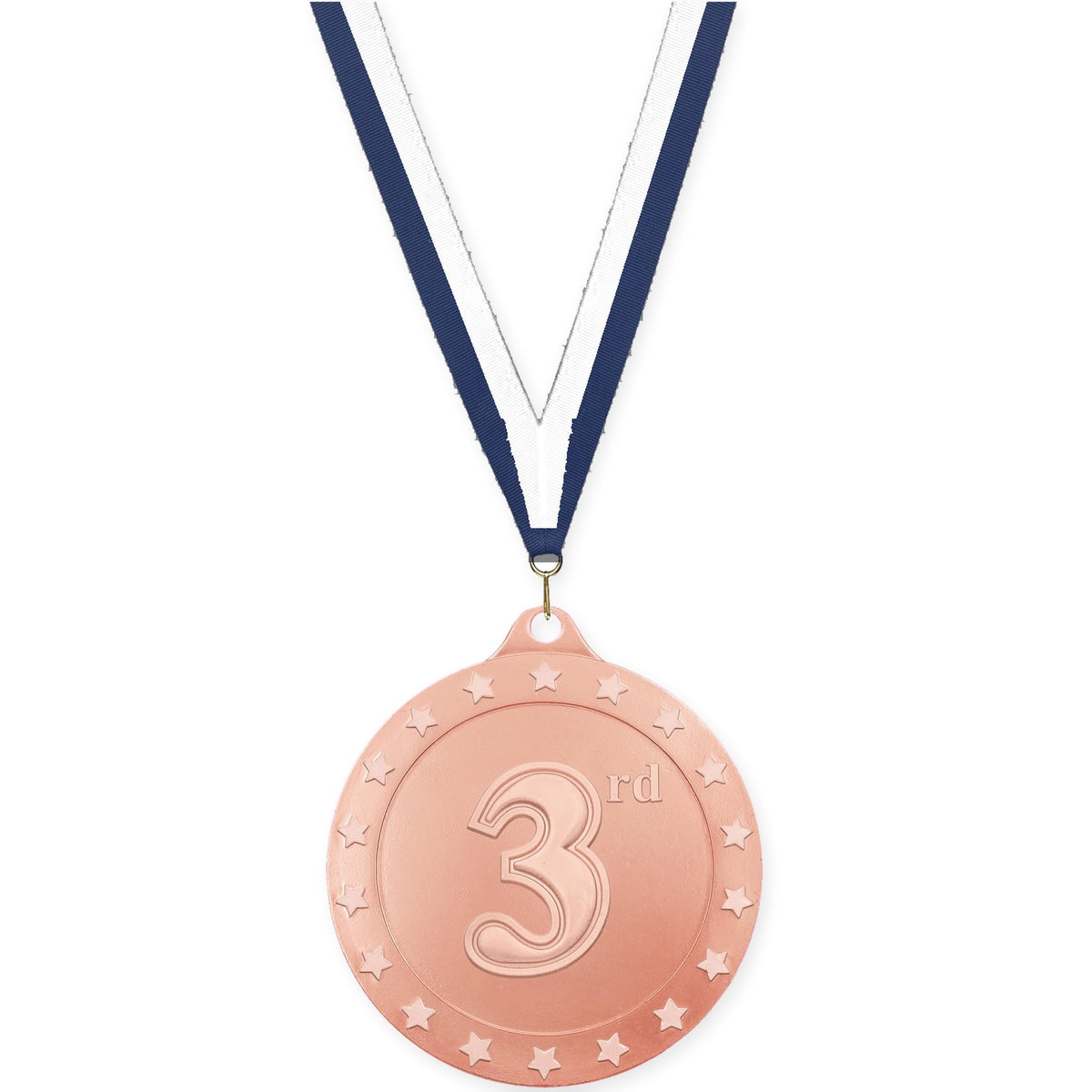 2 3/4 inch Place Radiance medal in bronze - 3rd place with Navy White neck ribbon