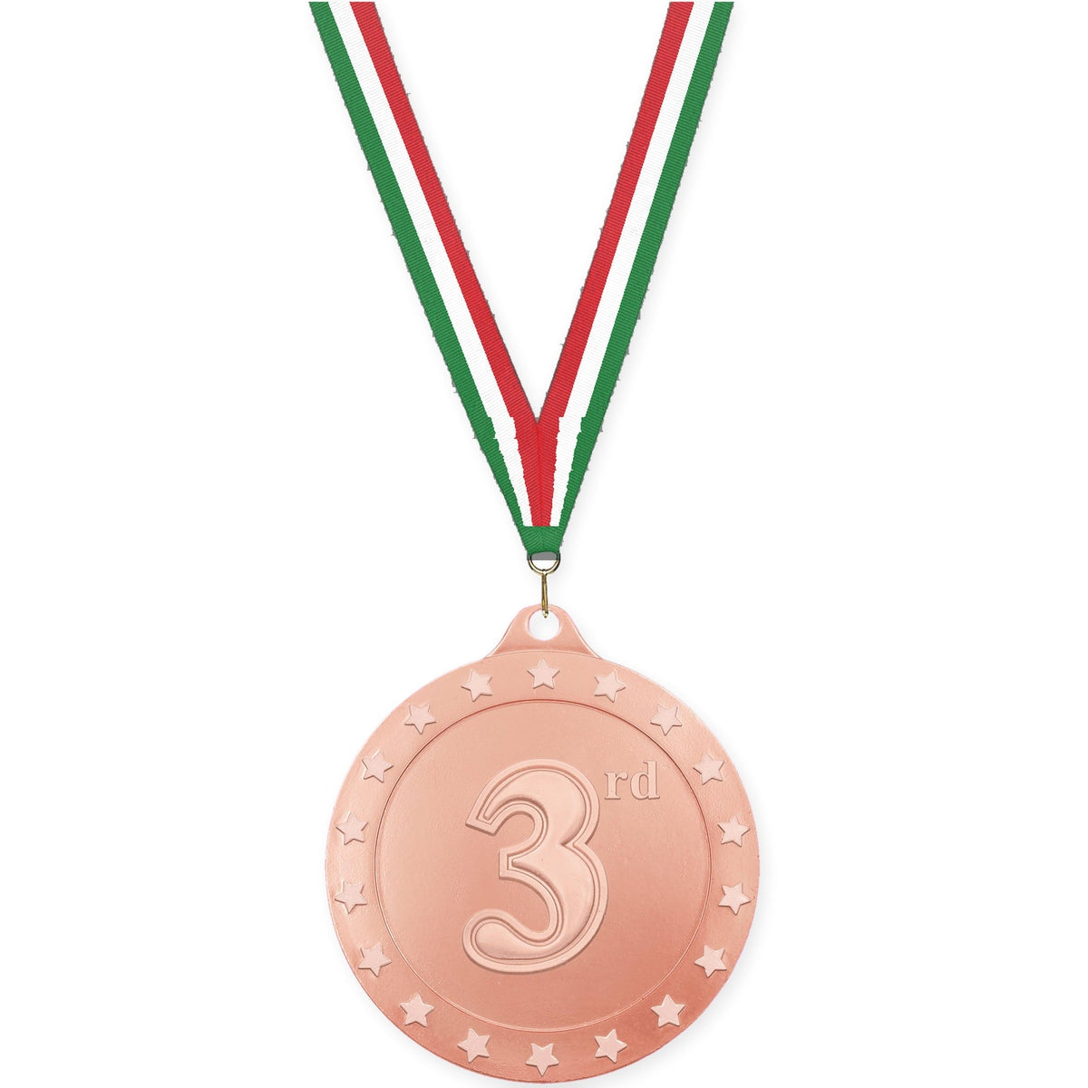 2 3/4 inch Place Radiance medal in bronze - 3rd place with Green White Red neck ribbon