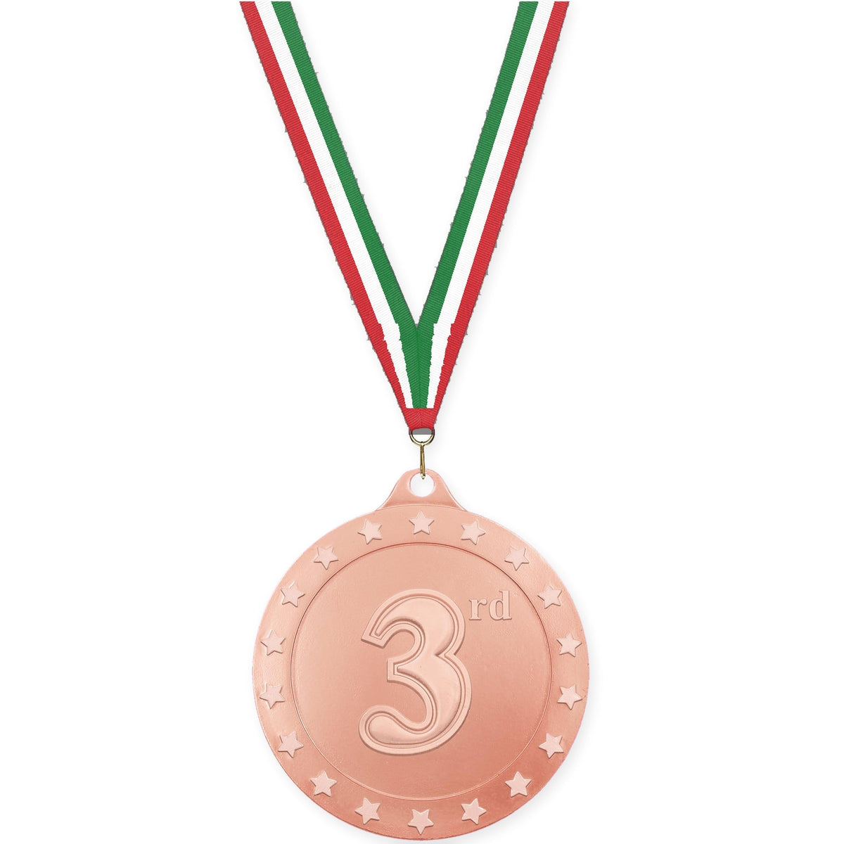 2 3/4 inch Place Radiance medal in bronze - 3rd place with Red White Green neck ribbon