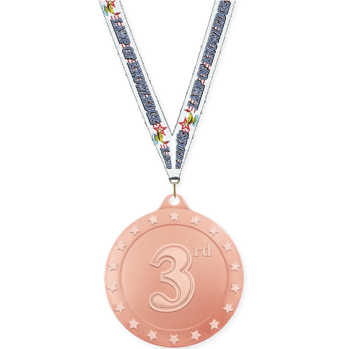 2 3/4 inch Place Radiance medal in bronze - 3rd place with Lamp Of Knowledge neck ribbon
