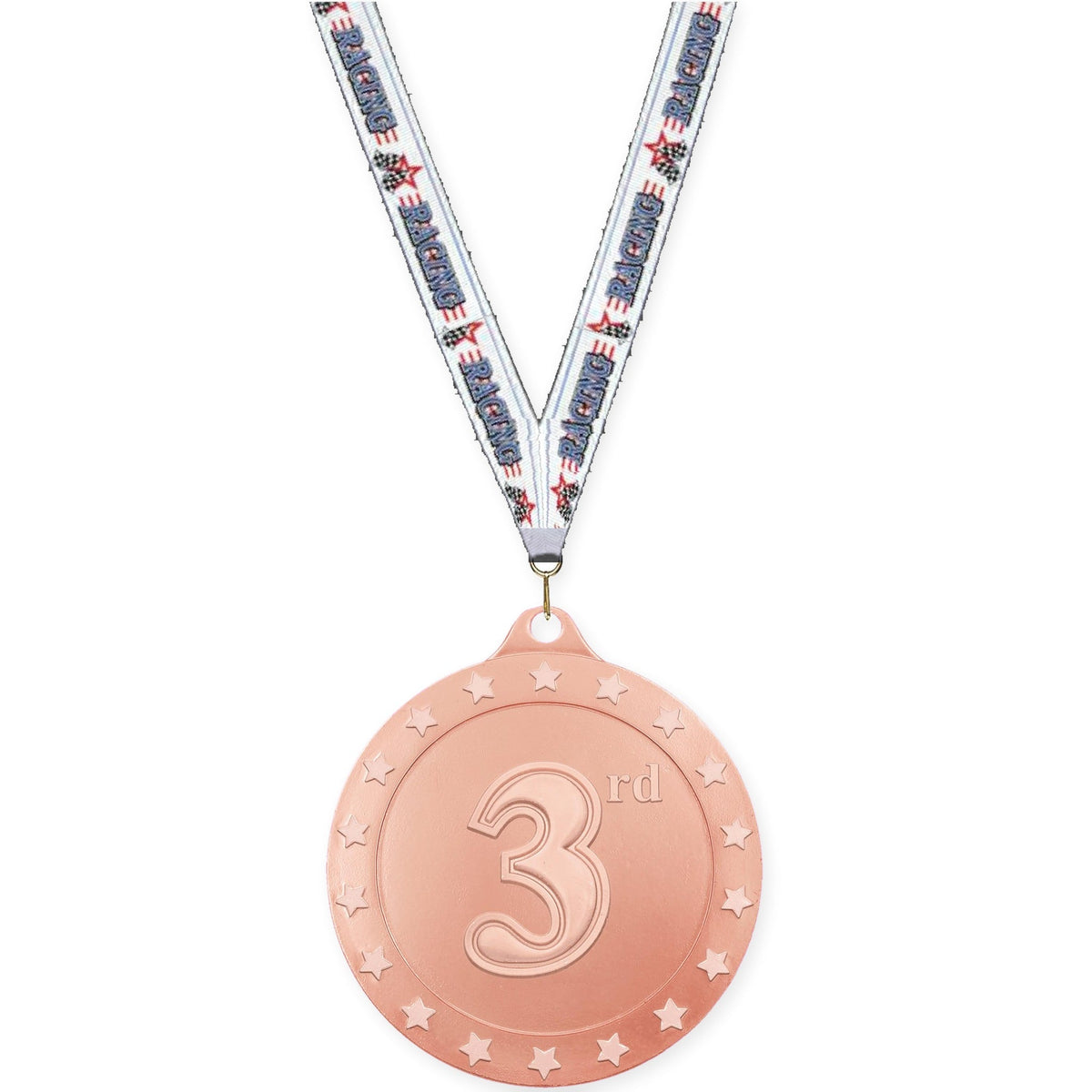 2 3/4 inch Place Radiance medal in bronze - 3rd place with Auto Racing neck ribbon