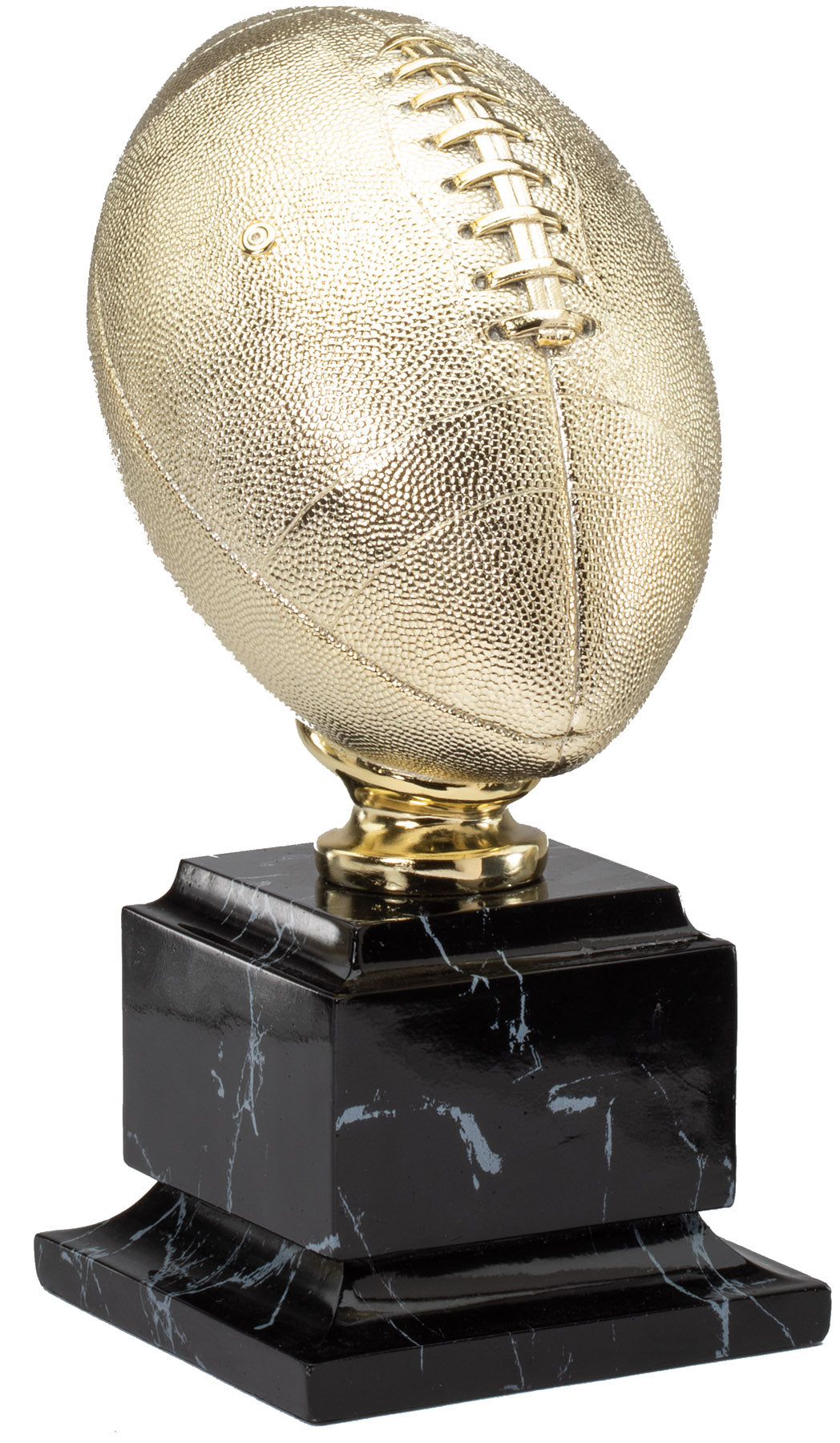Gold Football on Black Marble Base, right side view