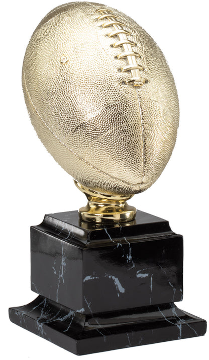 Gold Football on Black Marble Base, right side view