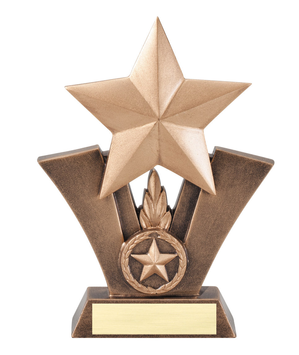 Radiant Star Victory trophy, 6 inch, gold star on bronze V frame