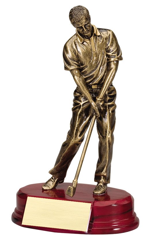 Bronze-finish golfer playing a chip shot, 7½" size