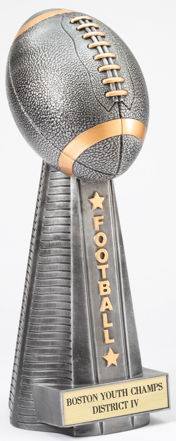 Antique Silver Football Tower Trophy, right side view