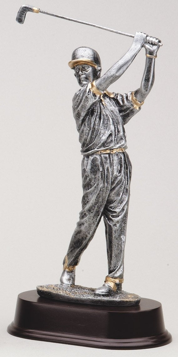 Male golfer resin figure with gold trim, 10½" size