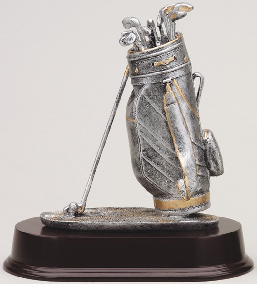 Resin golf bag trophy with gold trim – Golf Bag