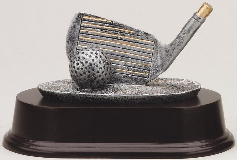 Small silver resin golf club with gold trim – Wedge