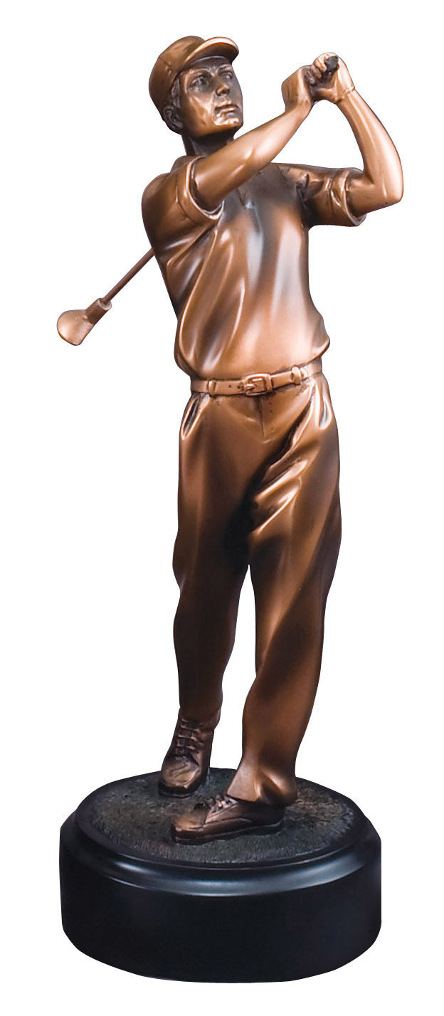 Electroplated male golfer sculpture in full swing, 11½" size