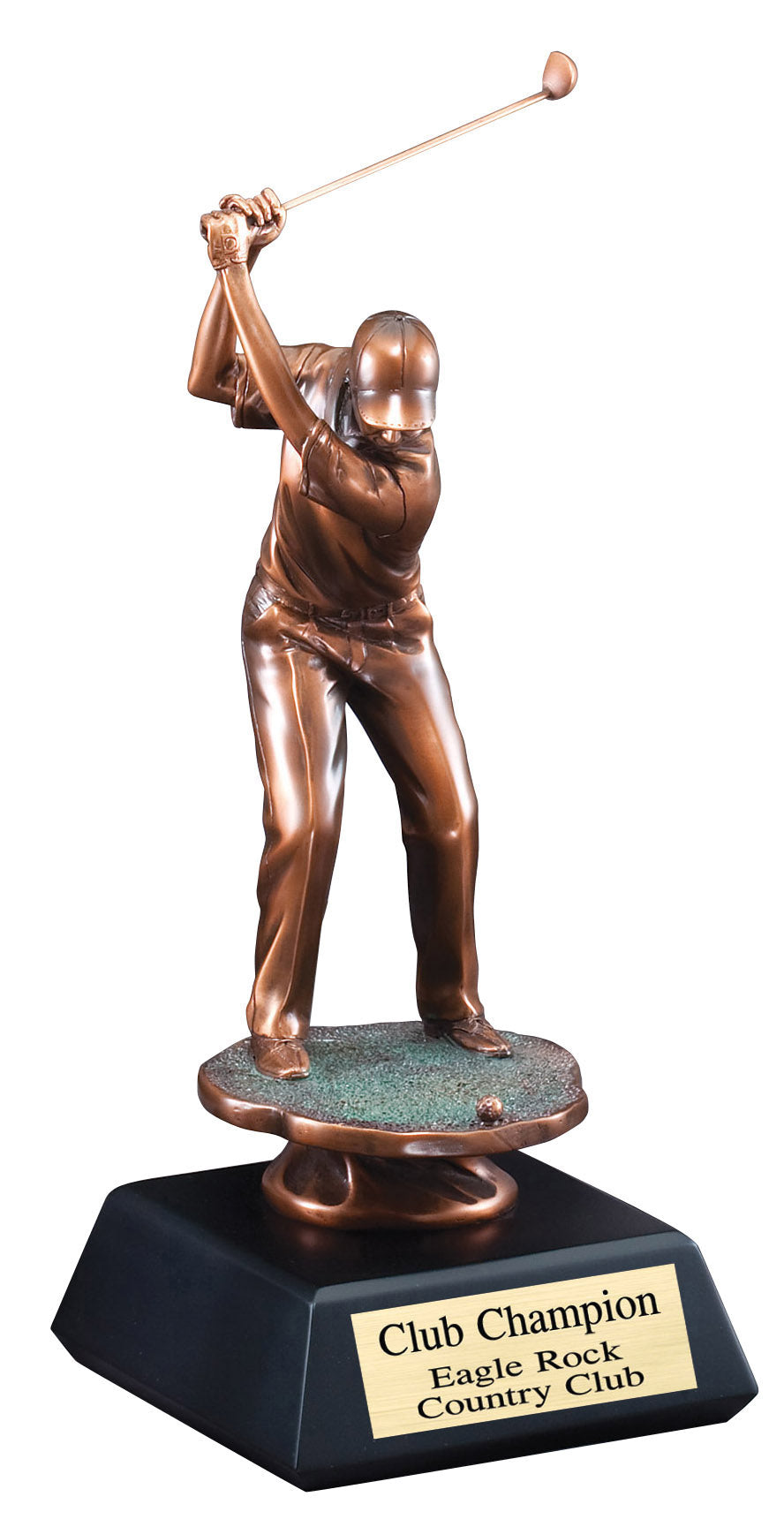 Electroplated male golfer driving off the tee, 13" size