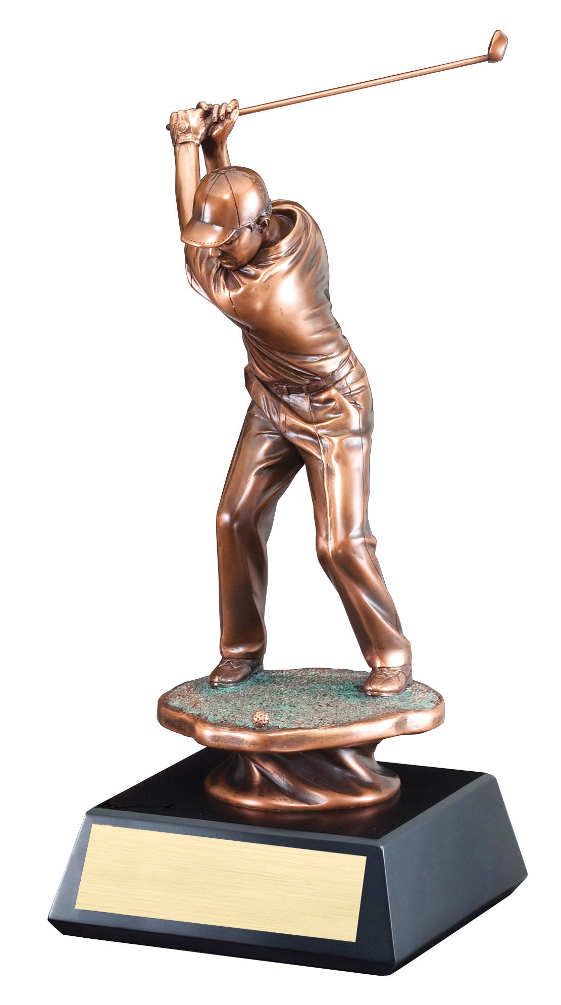 Electroplated male golfer driving off the tee, 16" size