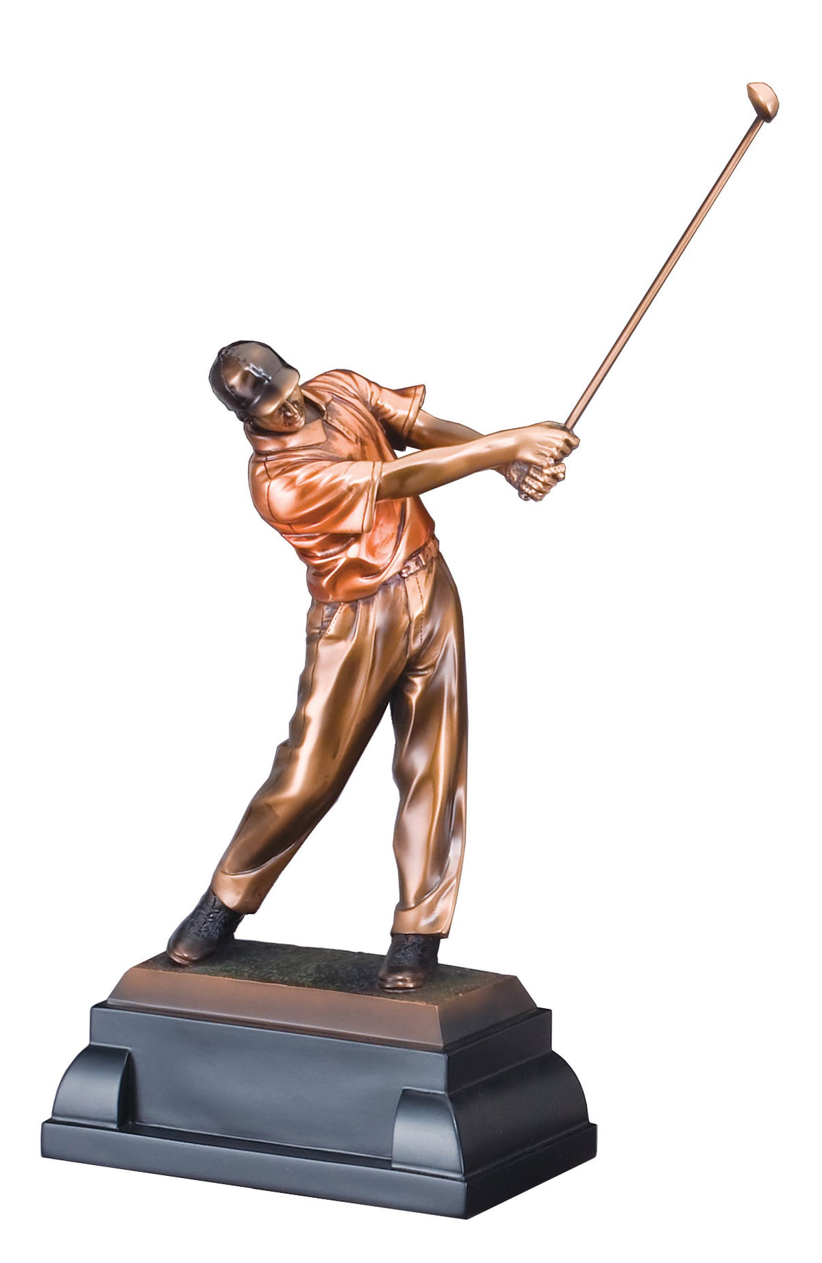 Electroplated male golfer finishing his swing, 12" size