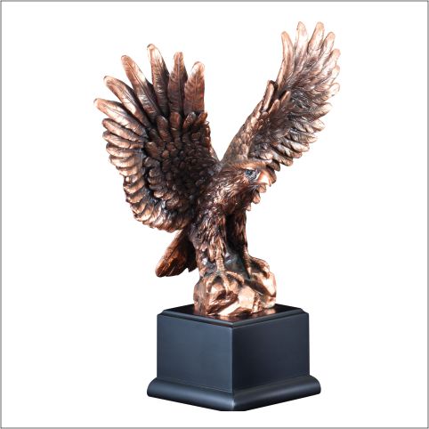 Electroplated resin eagle in flight on an engraving base, Small 9½" size