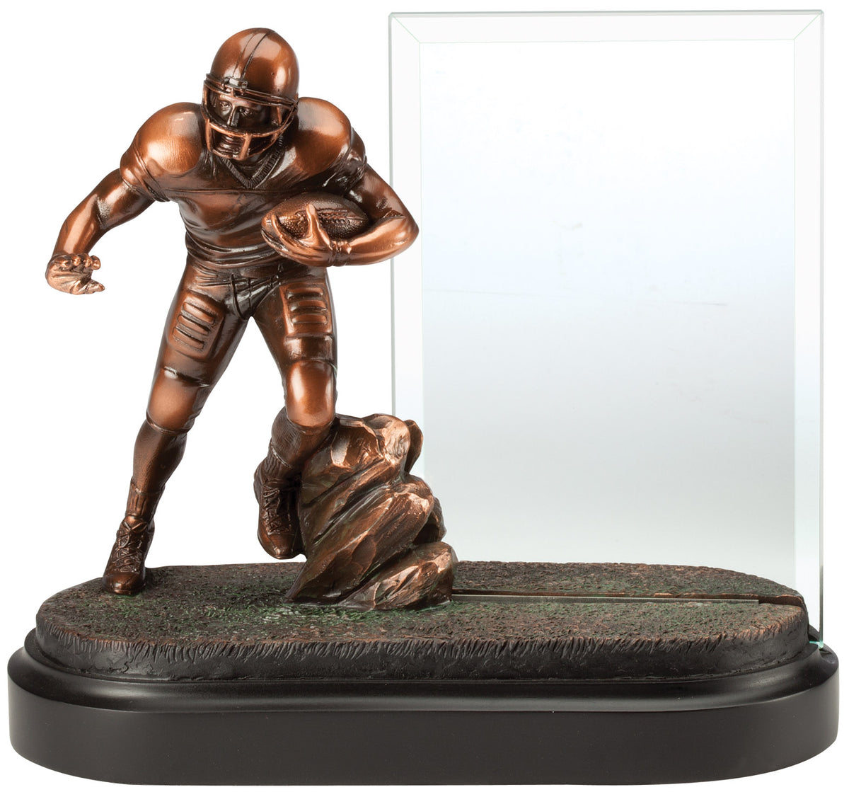 Bronze Football Player Trophy with Glass Plate