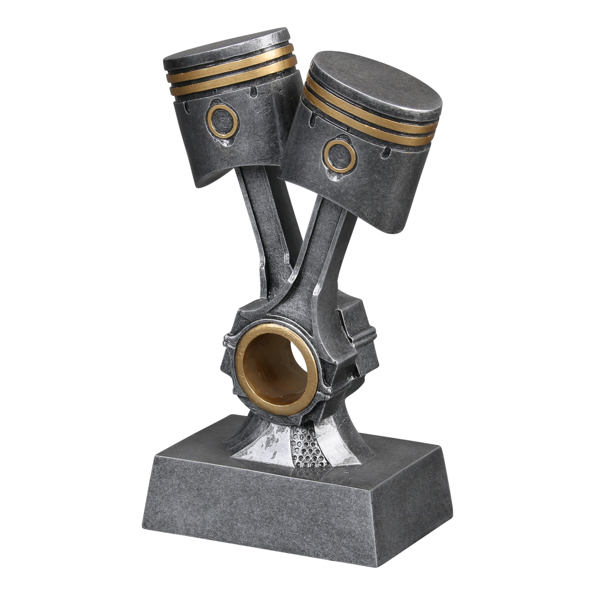 Double piston trophy shown from the left