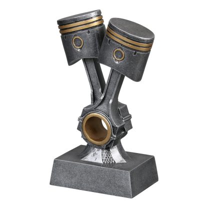 Double piston trophy shown from the left