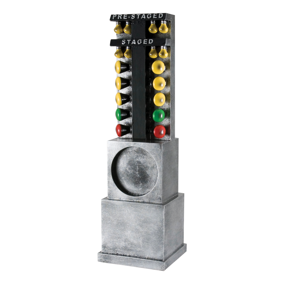 Drag race Christmas tree trophy with full-color staging lights on a silver base, 10 inch