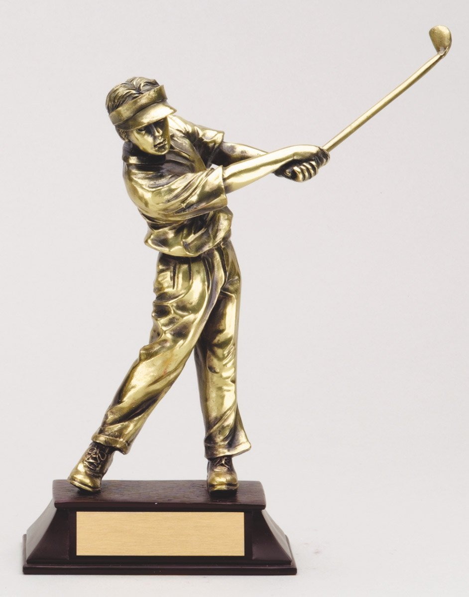 Gold male golfer trophy on a base, 8½" size