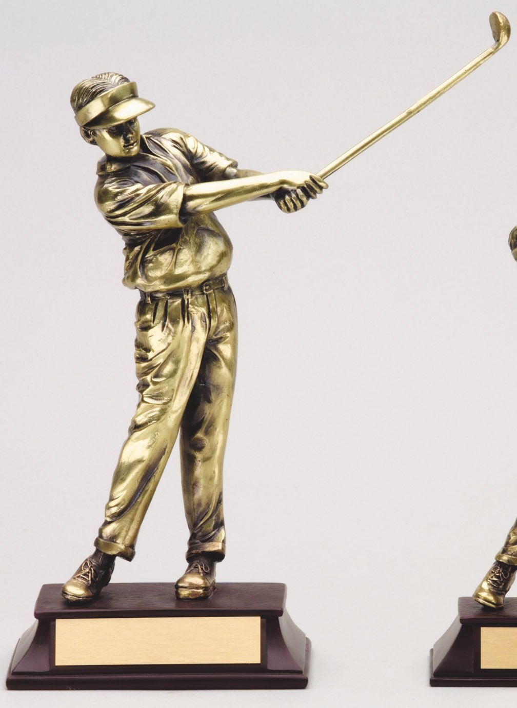 Gold male golfer trophy on a base, 10½" size