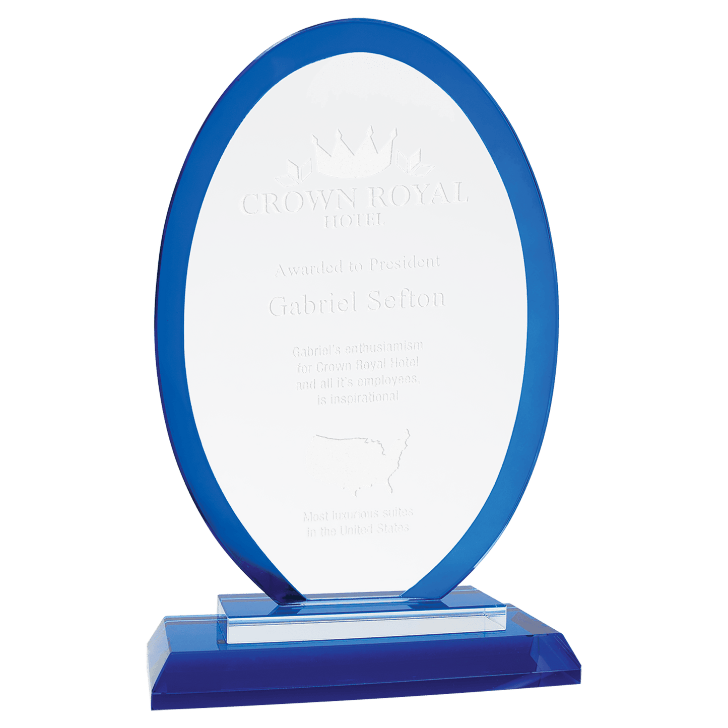 7 1/2" Oval Regal Glass on Blue Base