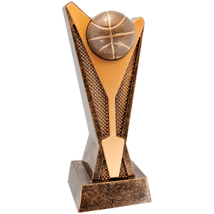 Basketball Rockstar resin trophy with bold, energetic styling and a gold basketball