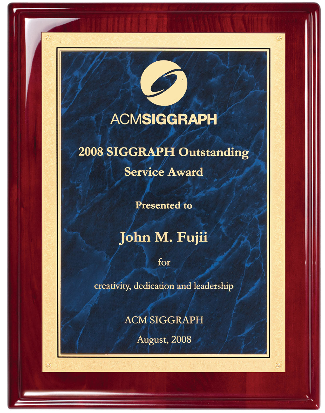 Rosewood piano finish plaque with a blue marble engraving plate
