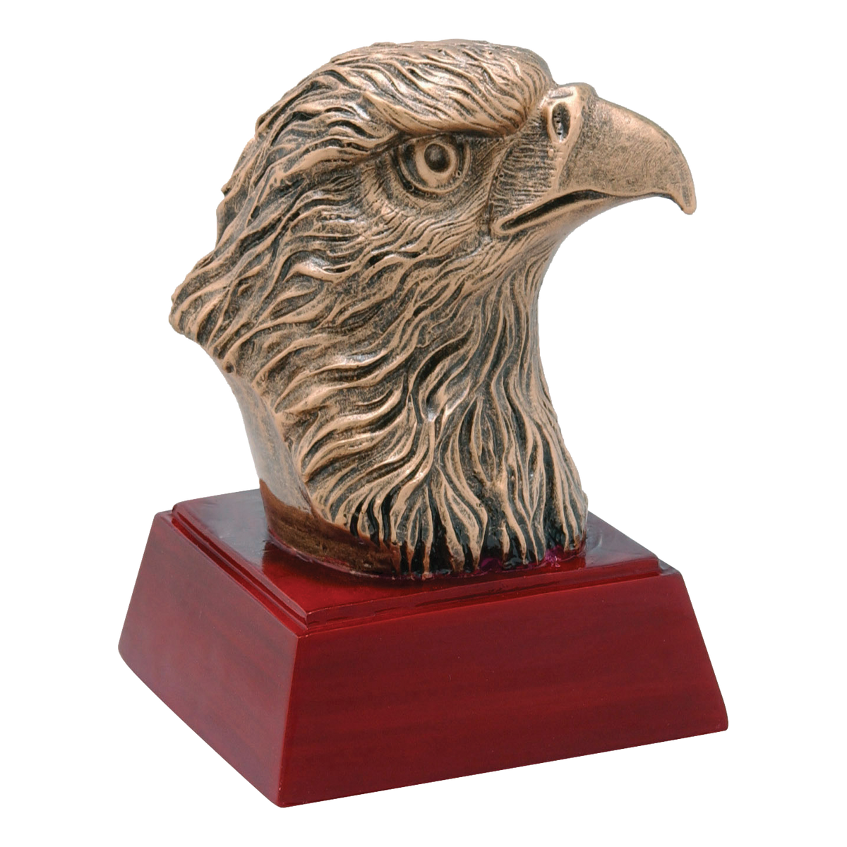 Sculpted eagle head award on a rosewood-tone base, 4 inch size