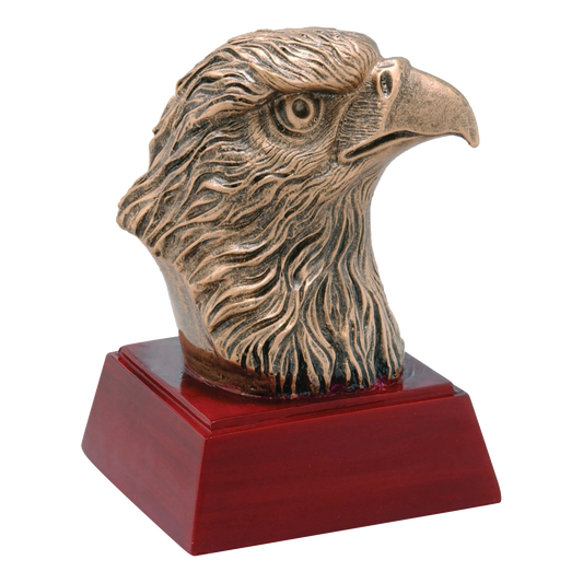 Sculpted eagle head award on a rosewood-tone base, 4 inch size