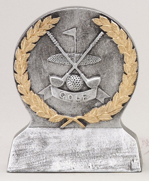 Resin golf contest trophy with gold trim – Nearest the Pin