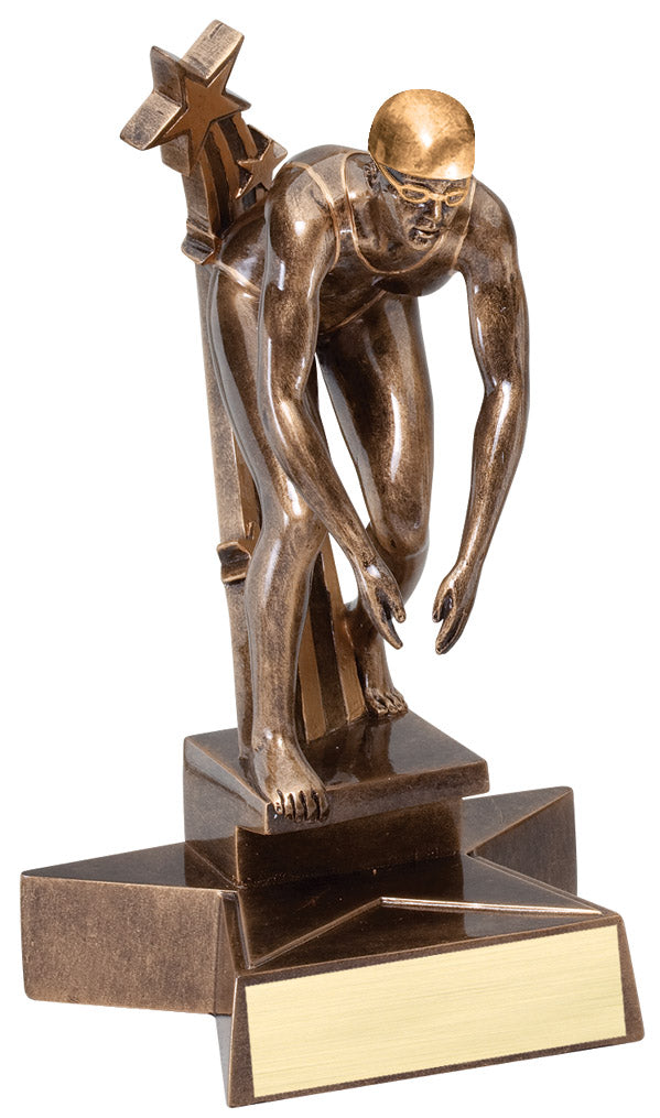 SuperStar female swimming trophy, 6½ inch, swimmer in racing start with shooting star