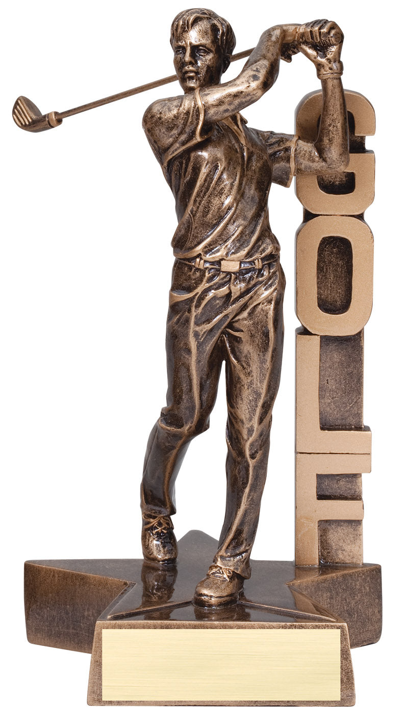 Large resin golfer on a billboard-style base – Male