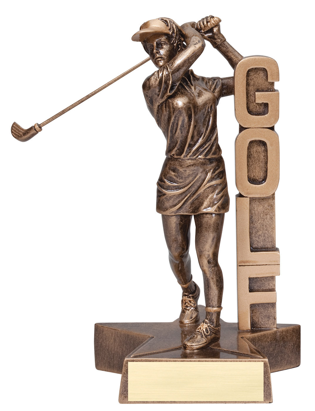 Large resin golfer on a billboard-style base – Female