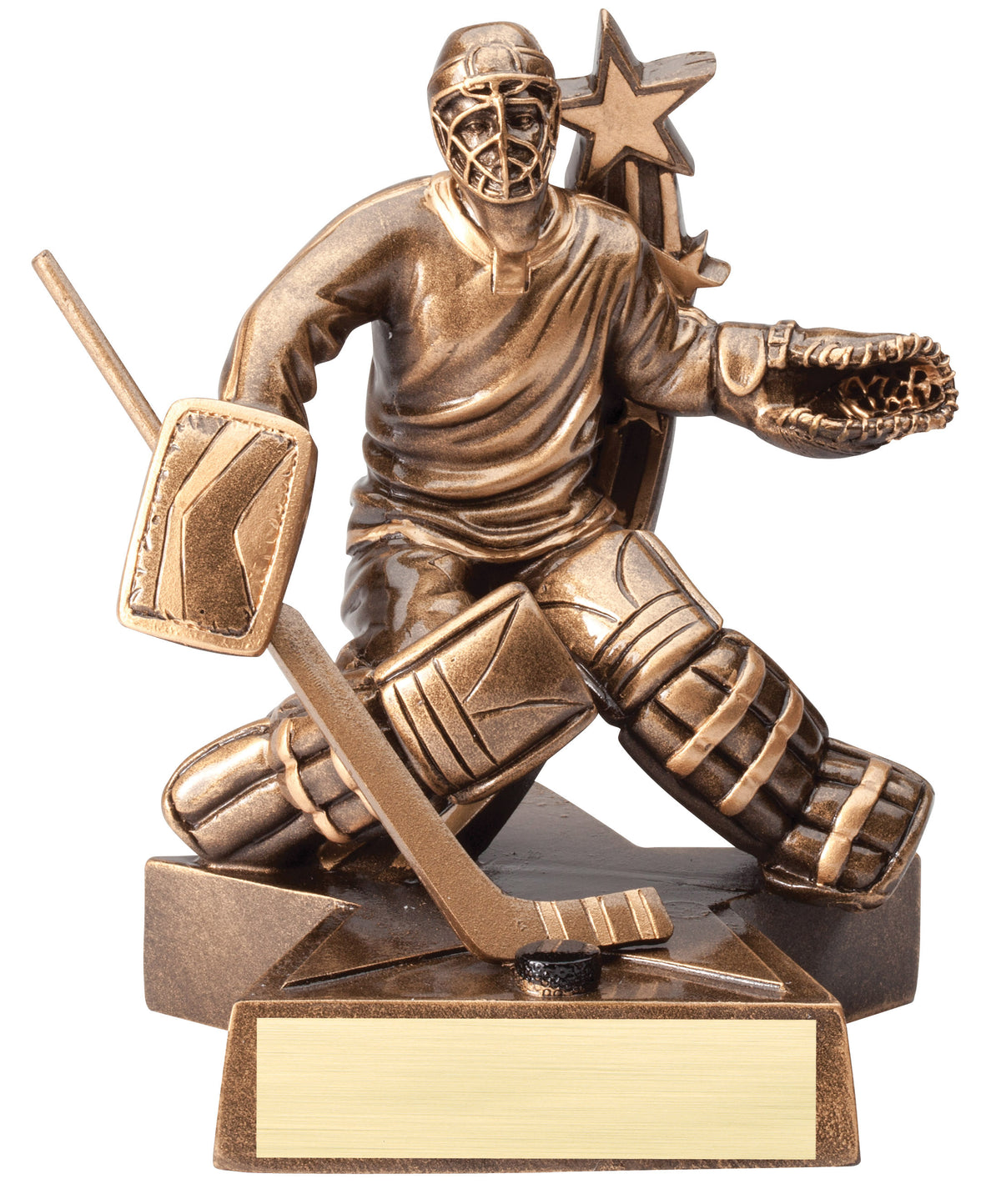 SuperStar hockey goalie trophy, 8.5 inch, goalie making butterfly save