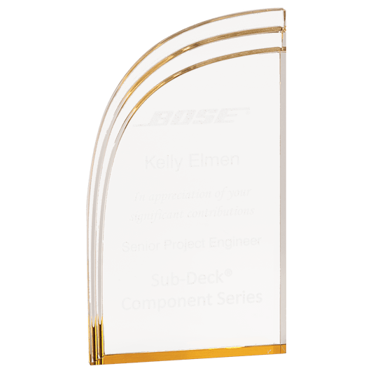 Gold Wave Acrylic award, 4" x 7", self-standing acrylic with clear engraving area