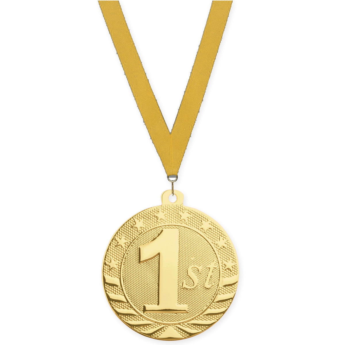 2 inch Place Starbrite medal in gold - 1st place with Gold neck ribbon