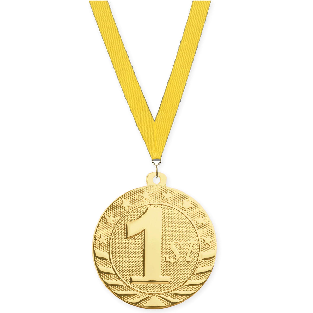 2 inch Place Starbrite medal in gold - 1st place with Yellow neck ribbon