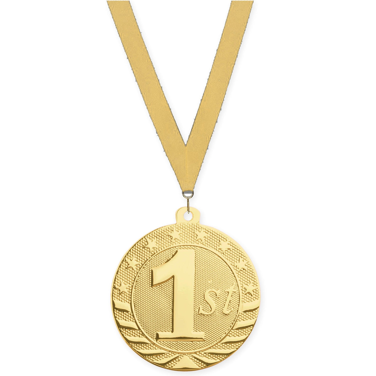 2 inch Place Starbrite medal in gold - 1st place with Gold Metallic neck ribbon