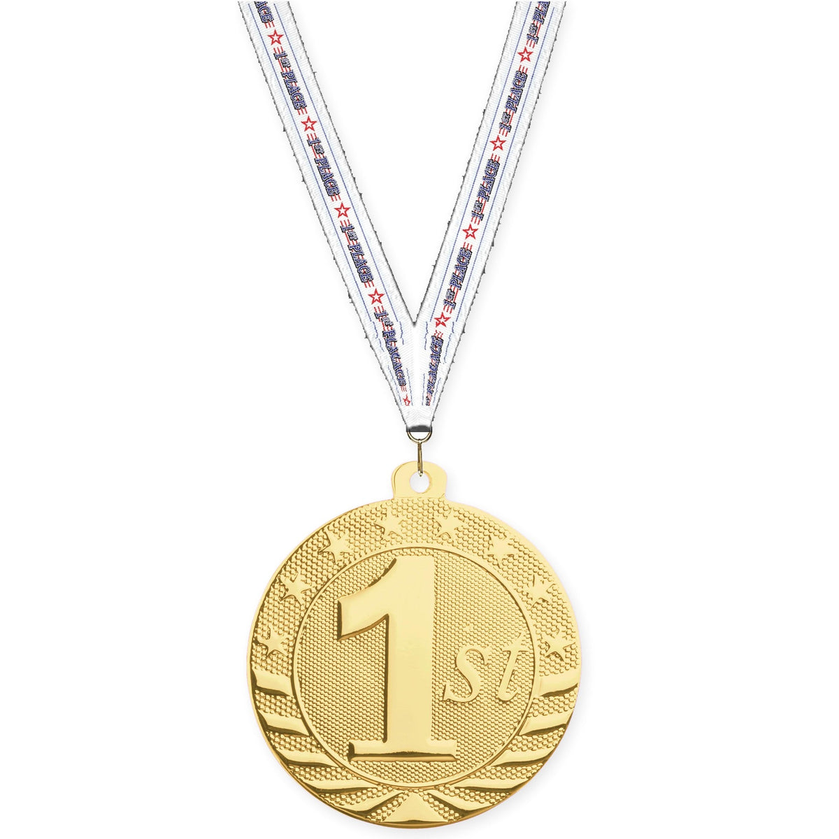 2 inch Place Starbrite medal in gold - 1st place with 1st Place neck ribbon