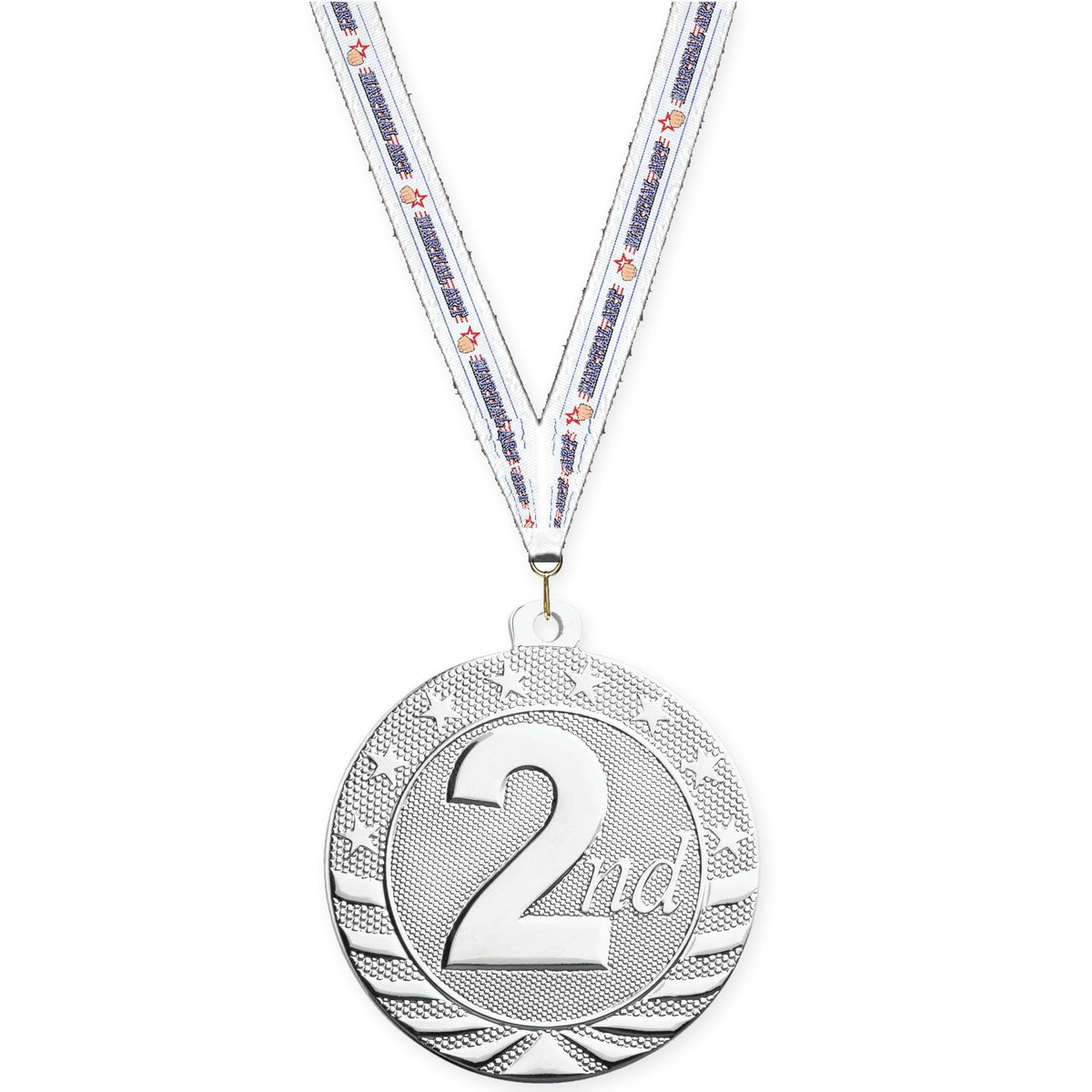 2 inch Place Starbrite medal in silver - 2nd place with Martial Arts neck ribbon