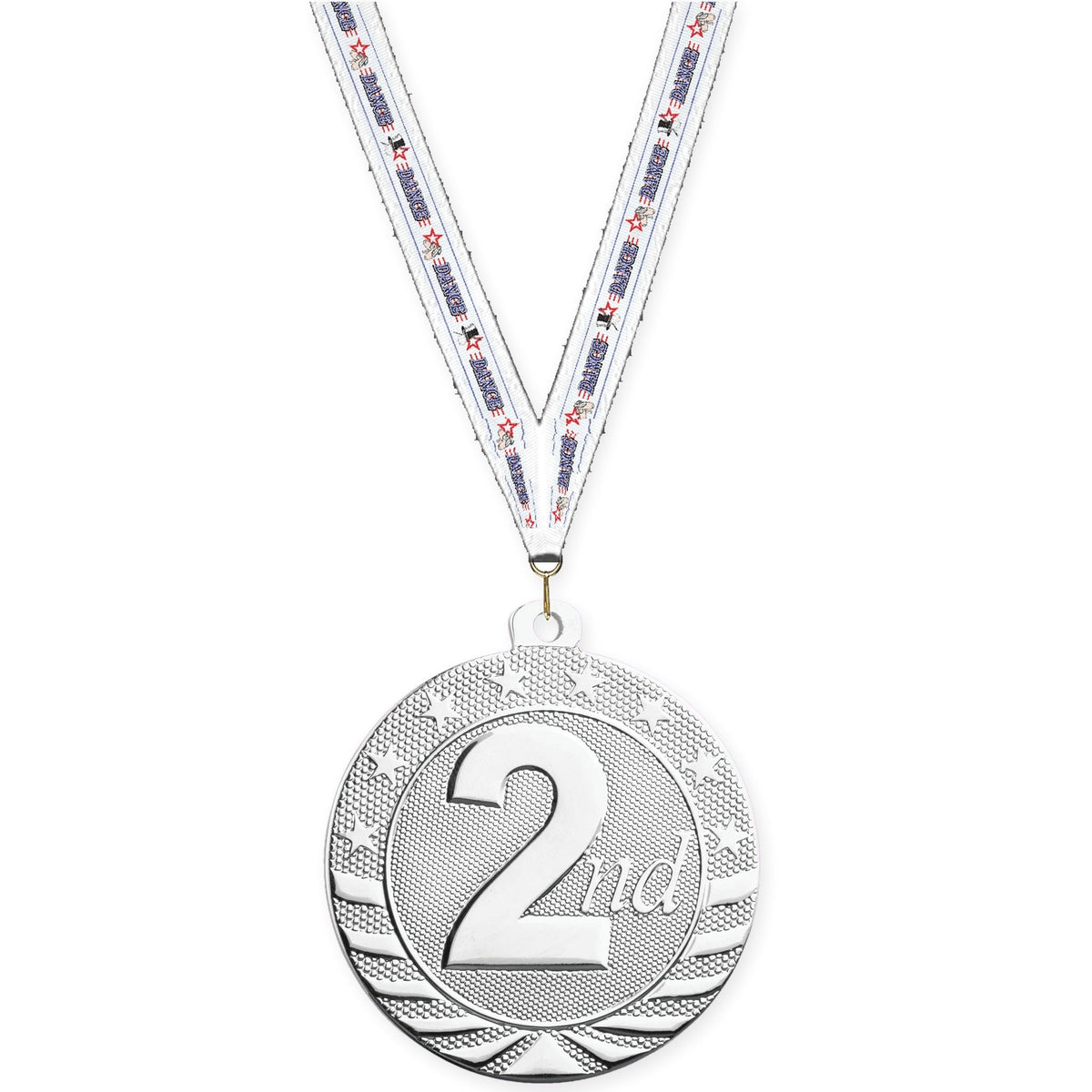 2 inch Place Starbrite medal in silver - 2nd place with Dance neck ribbon
